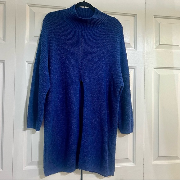 FP Beach Free People Coco Sweater Pullover Mockneck Front Split Navy Blue Small - Picture 5 of 9